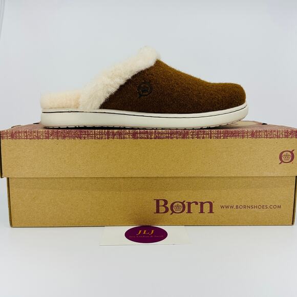 Born Women's Zoe 100% Wool Shearling Lined Slippers Cognac Brown Wool Size 6 - Picture 1 of 13